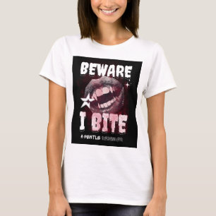 Goth Vampire T-Shirt BEWARE I BITE   Spooky Fangs 