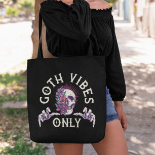 Goth Vibes Only Skull with Flowers Tote Bag