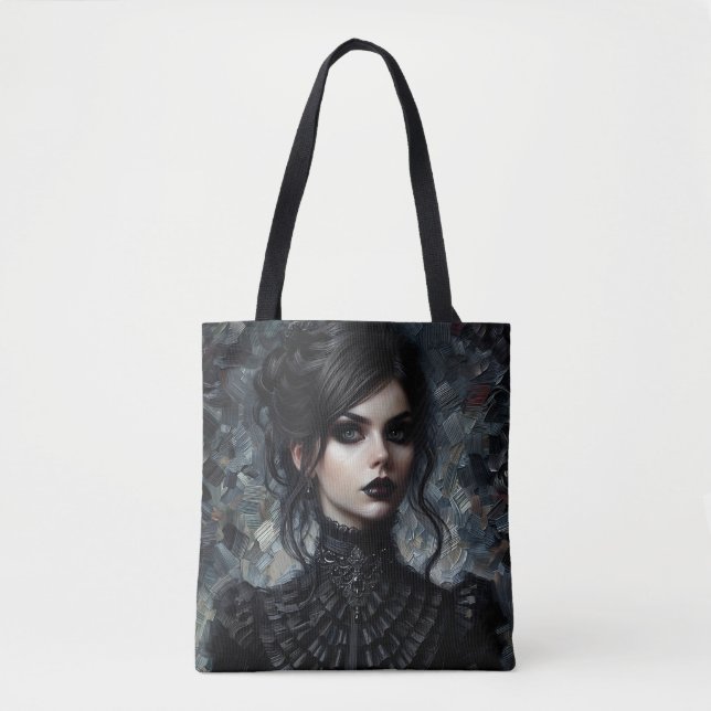 Goth Victorian Woman In Black Portrait Tote Bag (Front)