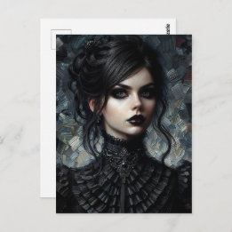 Goth Victorian Woman In Black Postcard