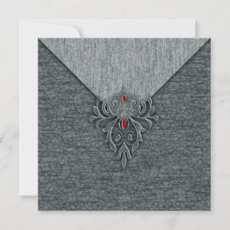 Goth Vintage Damask Red Jewelled Invitation