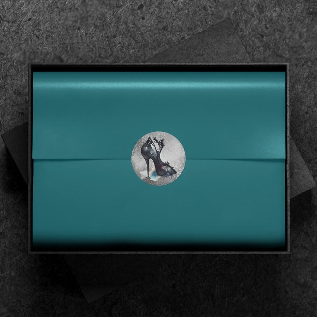 Goth Vogue Grunge | Teal Splash Stiletto High Heel Classic Round Sticker (Creator Uploaded)