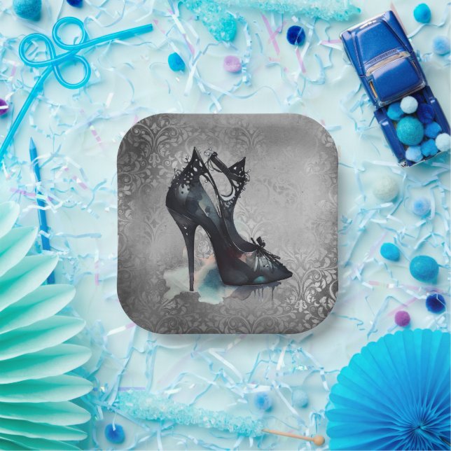 Goth Vogue Grunge | Teal Splash Stiletto High Heel Paper Plate (Party)
