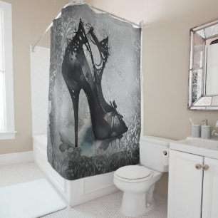 Goth Vogue Grunge   Teal Splash Stiletto High Heel Shower Curtain