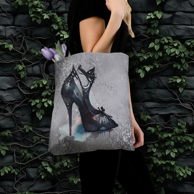 Goth Vogue Grunge | Teal Splash Stiletto High Heel Tote Bag (Creator Uploaded)