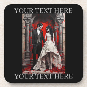 Goth Wedding Couple Leaving the Church Coaster