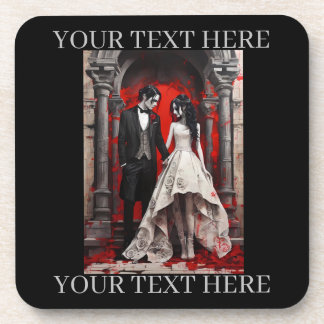 Goth Wedding Couple Leaving the Church Coaster