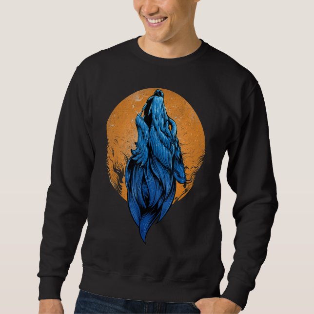 Goth Wolve Howling At The Moon Halloween Gothic Wo Sweatshirt (Front)