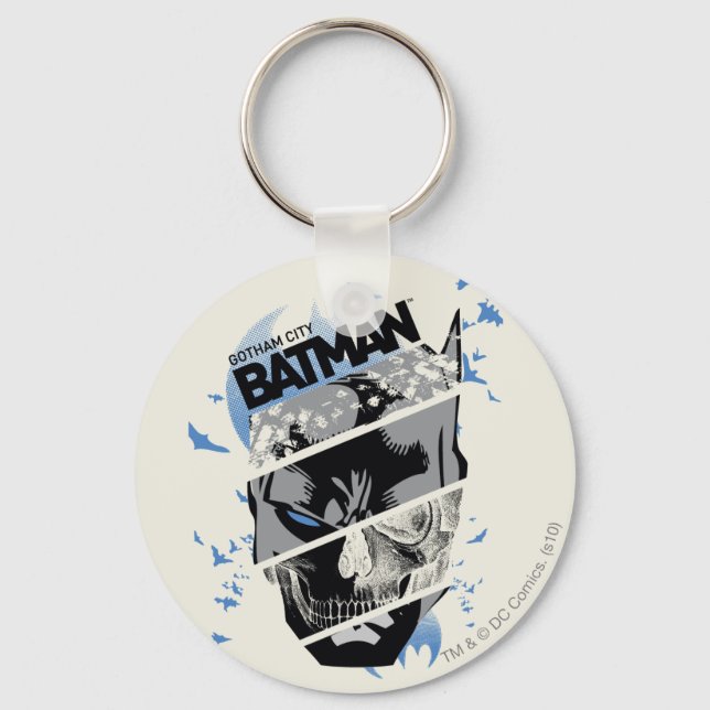 Gotham City Batman Skull Collage Key Ring (Front)