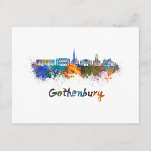 Gothenburg skyline in watercolor postcard