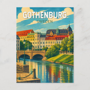 Gothenburg Sweden Illustration Travel Art Vintage Postcard