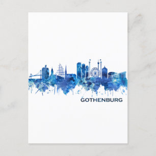 Gothenburg Sweden Skyline Blue Invitation Postcard