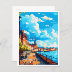Gothenburg Sweden vintage travel illustration Postcard