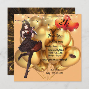 Gothic 21st Birthday Party Balloons Lights Invitat Invitation