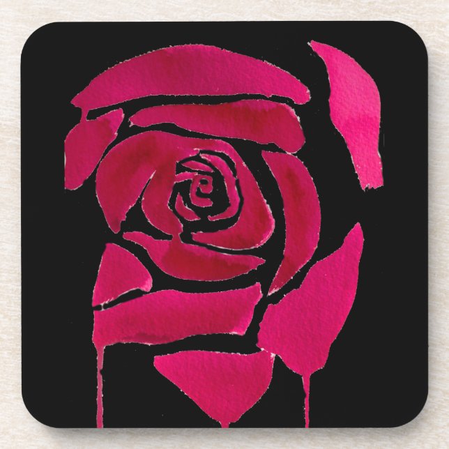 Gothic abstract rose watercolor origianal art coaster (Front)