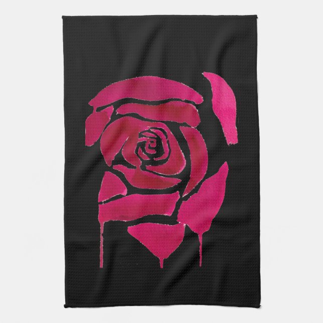 Gothic abstract rose watercolor origianal art tea towel (Vertical)