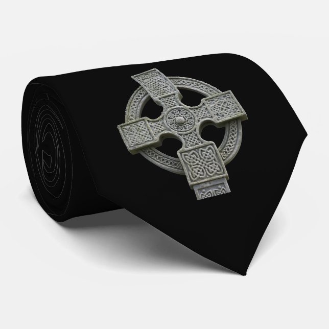Gothic Aesthetic Celtic Cross Black Neck Tie (Rolled)