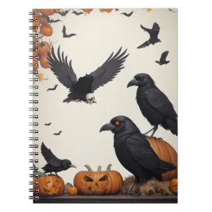 Gothic Aesthetics for Halloween Crow and Skull Notebook