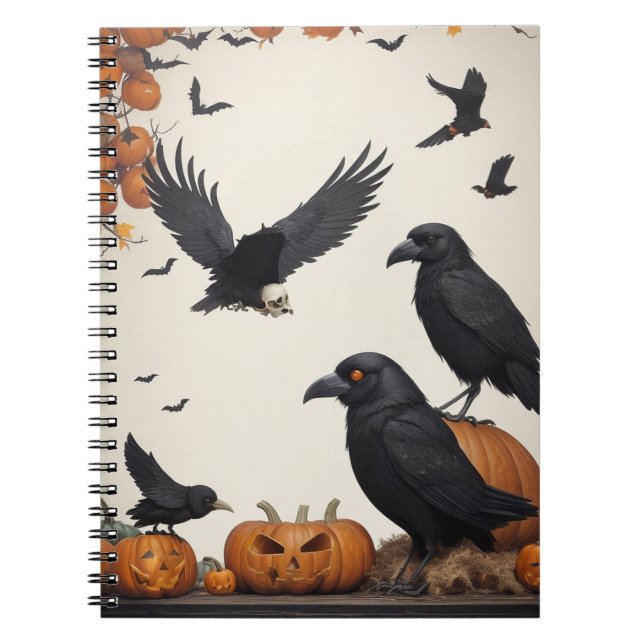 Gothic Aesthetics for Halloween Crow and Skull  Notebook (Front)