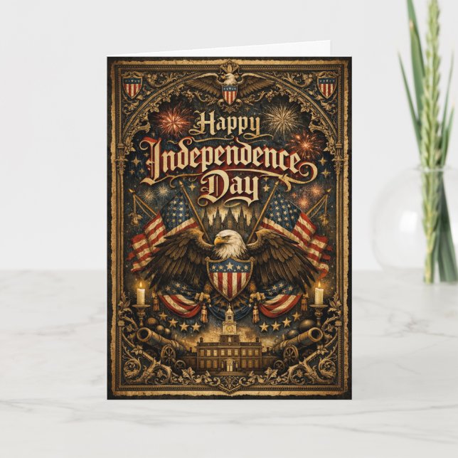 Gothic Americana Happy Independence Day Holiday Card (Front)