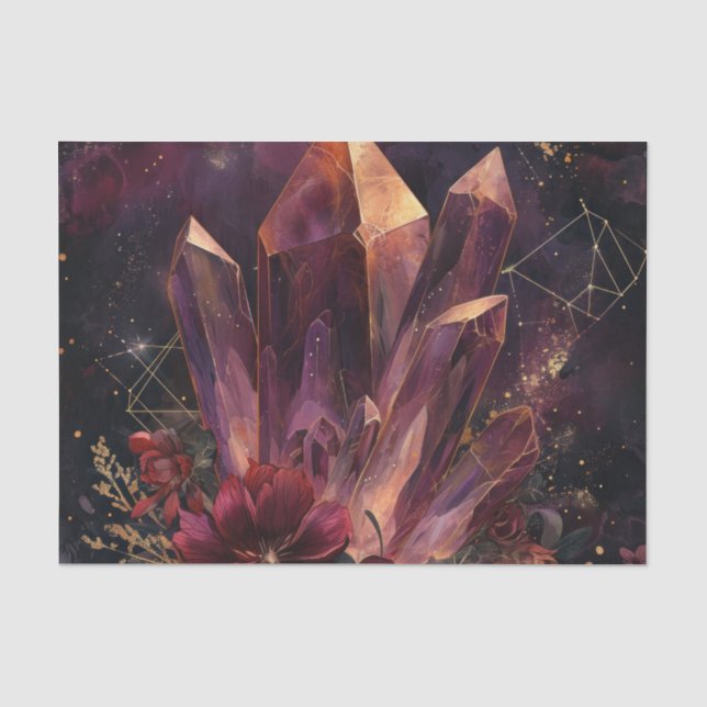 Gothic Amethyst Floral Galaxy Pattern Tissue Paper (Front)