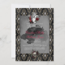 Gothic Anatomy Heart Black Rose Wedding Invitation