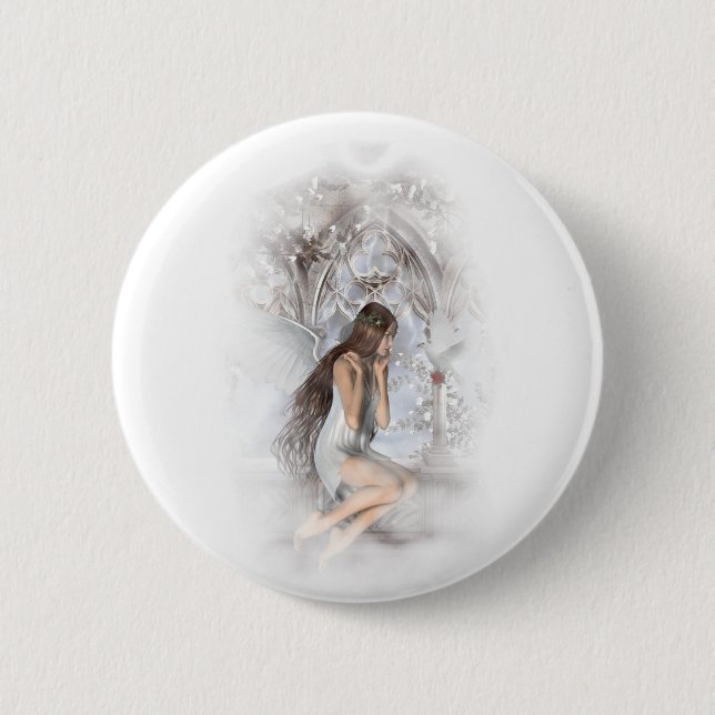 Gothic Angel and Her Dove Vignette 6 Cm Round Badge (Front)