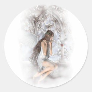 Gothic Angel and Her Dove Vignette Classic Round Sticker