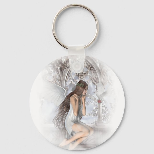 Gothic Angel and Her Dove Vignette Key Ring (Front)