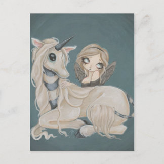 Gothic angel fairy with unicorn postcard