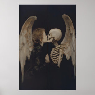 Gothic Angel Mirror Reflection Skeleton Art Poster