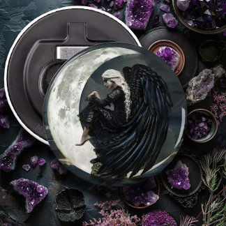 Gothic Angel Sitting on the Moon Bottle Opener
