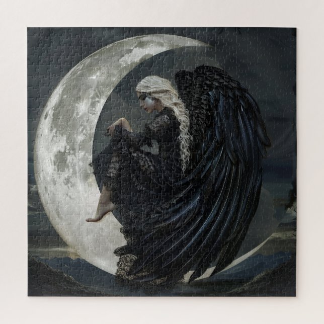 Gothic Angel Sitting on the Moon Jigsaw Puzzle (Vertical)