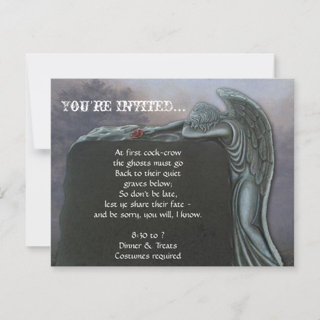 Gothic Angel Tombstone in Cemetery Halloween Party Invitation (Front)
