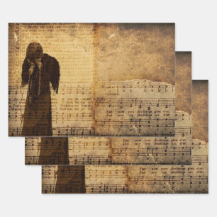 Gothic Angel Vintage Sepia Sheet Music Texture