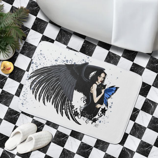 Gothic Angel Wings Black Cat Blue Fairy Bath Mat (Creator Uploaded)