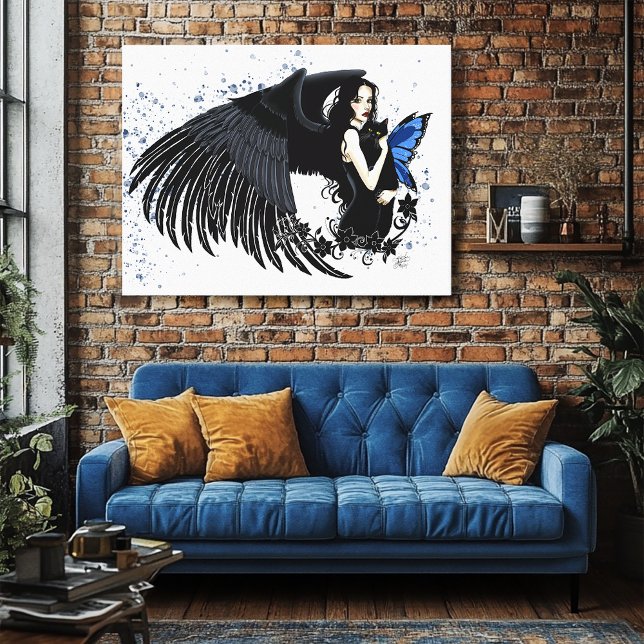 Gothic Angel Wings Black Cat Blue Fairy Canvas Print (Creator Uploaded)