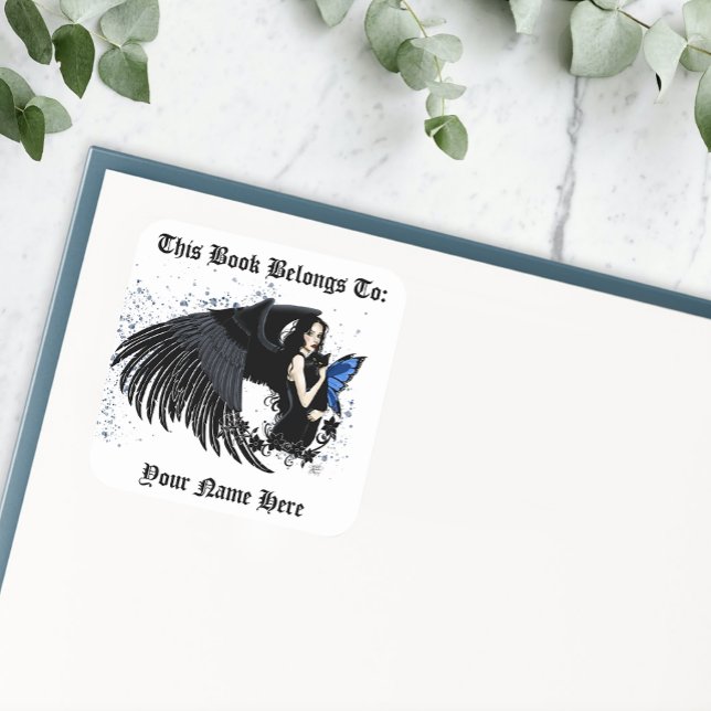Gothic Angel Wings Black Cat Blue Fairy Square Sticker (Creator Uploaded)
