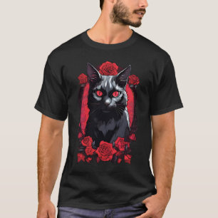 Gothic Animal Portrait Black Cat T-Shirt