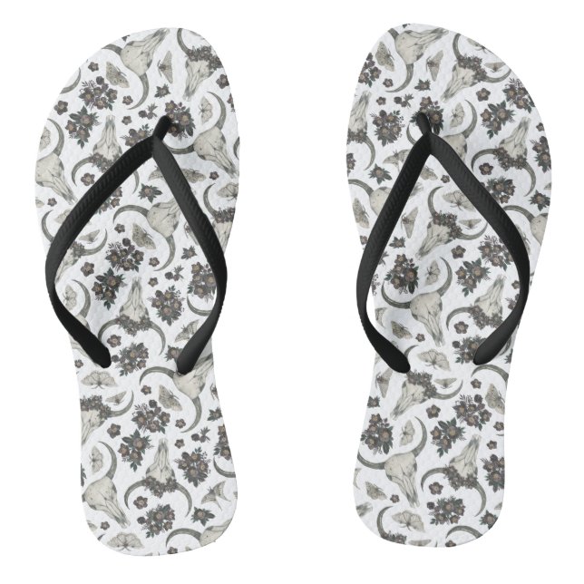Gothic Animal Skull With Flowers Pattern Jandals (Footbed)