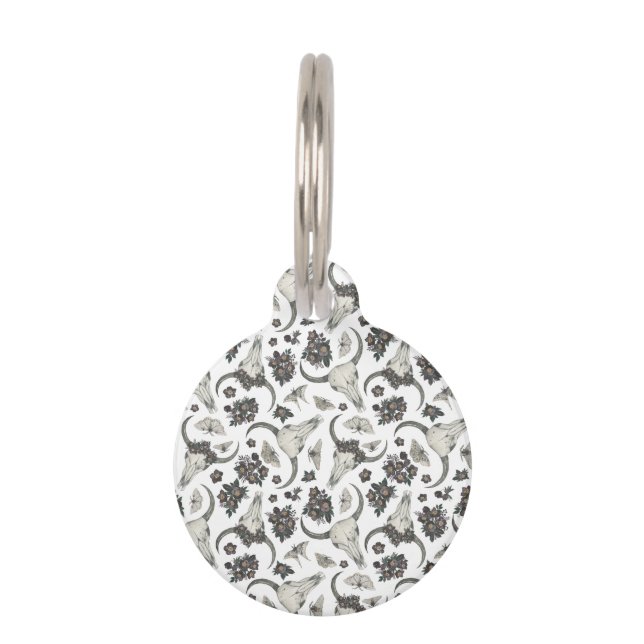 Gothic Animal Skull With Flowers Pattern Pet Tag (Front)