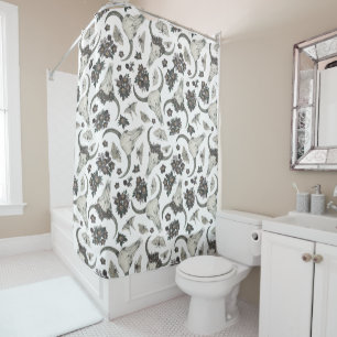 Gothic Animal Skull With Flowers Pattern Shower Curtain