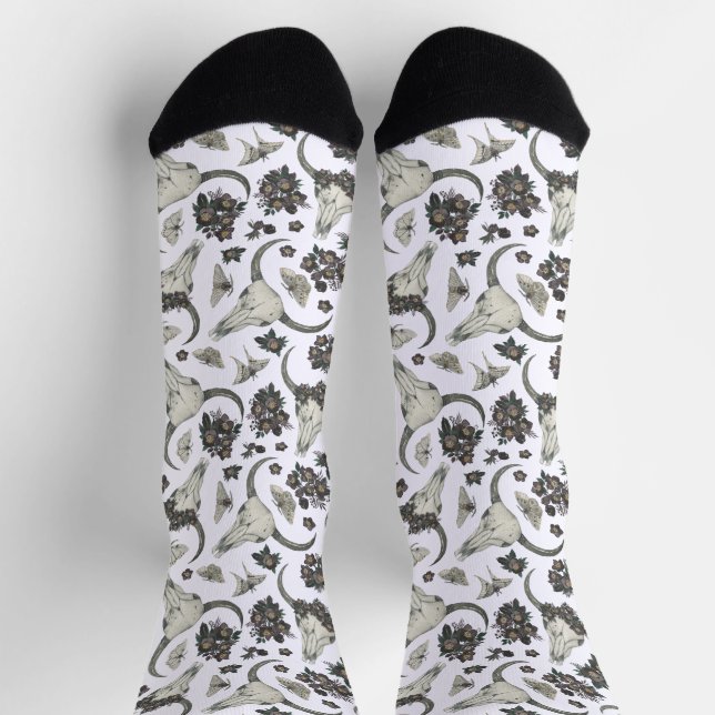 Gothic Animal Skull With Flowers Pattern Socks (Top)