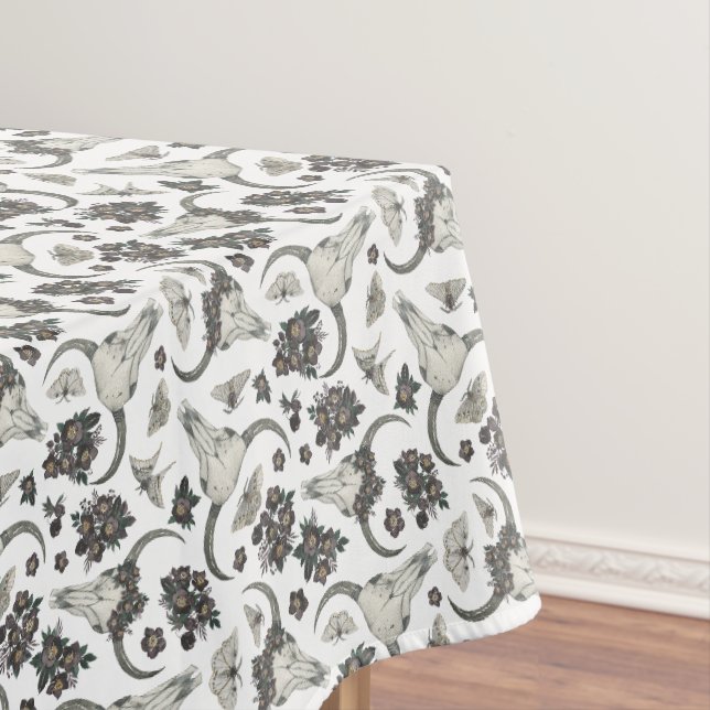 Gothic Animal Skull With Flowers Pattern Tablecloth (In Situ)