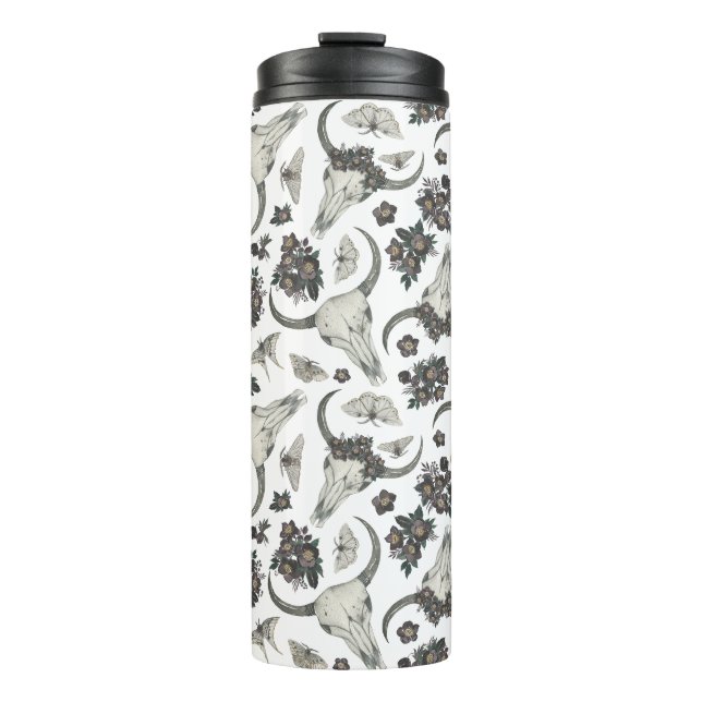 Gothic Animal Skull With Flowers Pattern Thermal Tumbler (Front)