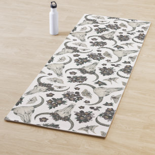 Gothic Animal Skull With Flowers Pattern Yoga Mat