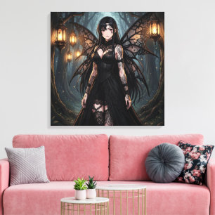 Gothic Anime Fairy Girl in Enchanted Forest Canvas Print