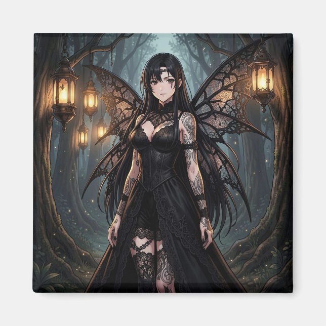 Gothic Anime Fairy Girl in Enchanted Forest Magnet (Front)