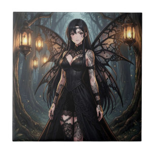 Gothic Anime Fairy Girl in Enchanted Forest Tile