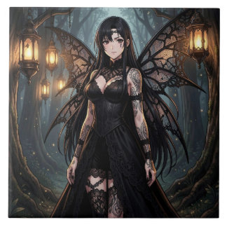 Gothic Anime Fairy Girl in Enchanted Forest Tile